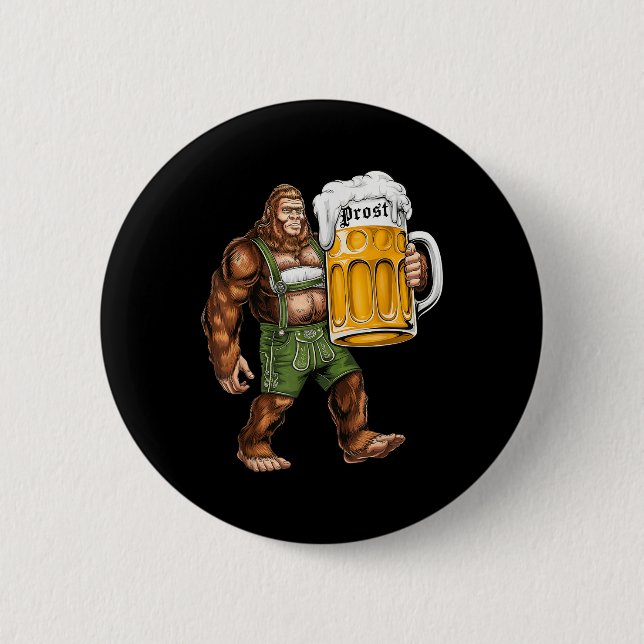 German Bigfoot Sasquatch Lederhose Funny  Button (Front)