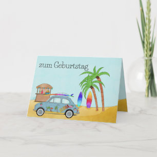 German Birthday Aloha Surf Fiat 500 Card