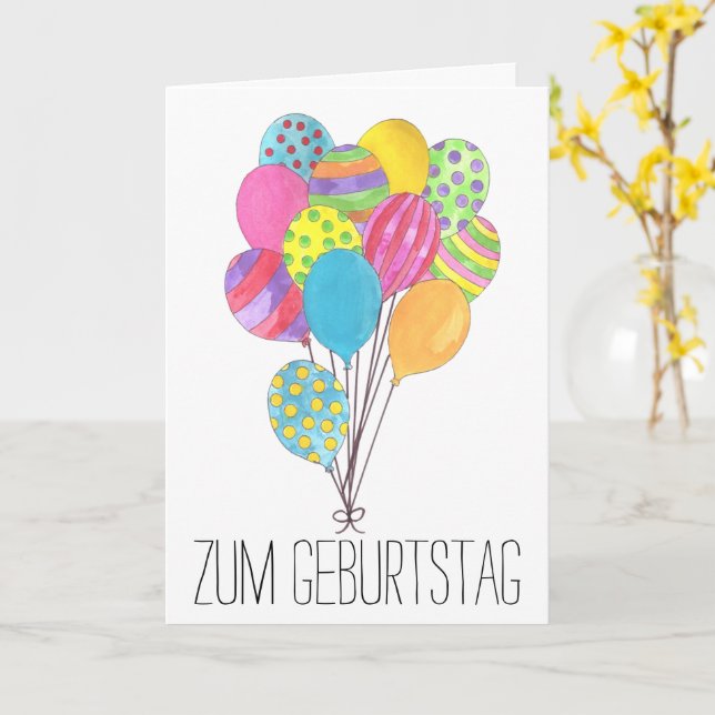 German Birthday bunch of balloons Card (Yellow Flower)