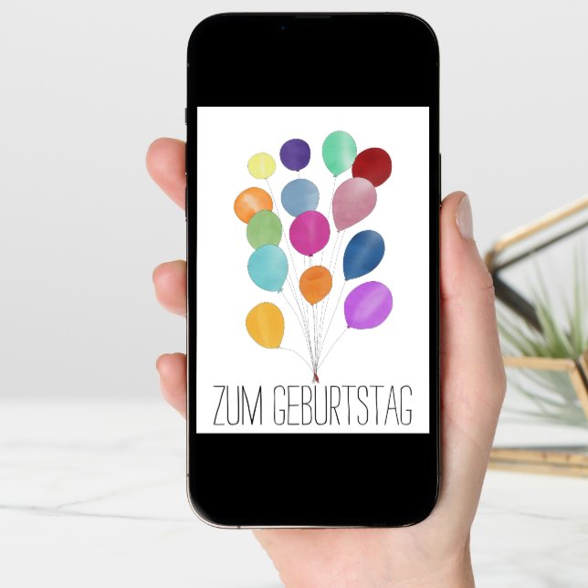 German Birthday bunch of balloons Card (Front Digital)