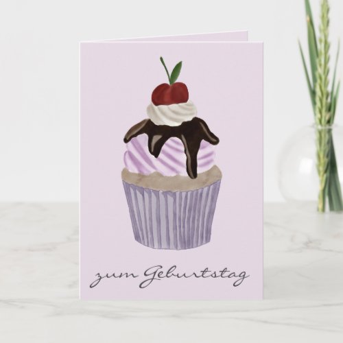 German Birthday Cherry Cupcake Card