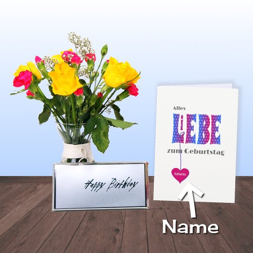 German birthday personalized name LIEBE card