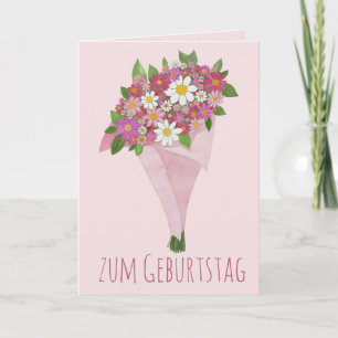 German Birthday Pink bouquet of flowers Card