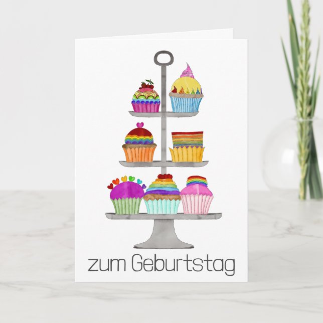 German Birthday rainbow color pride cupcakes Card (Front)