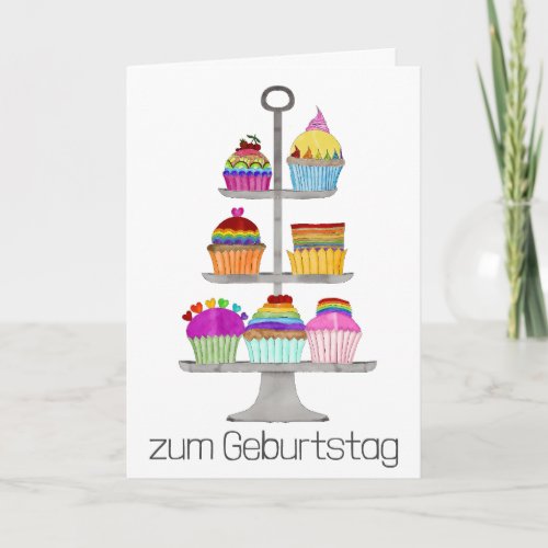 German Birthday rainbow color pride cupcakes Card