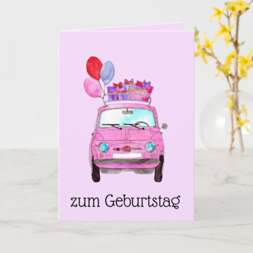 German Birthday Retro Fiat 500 Card