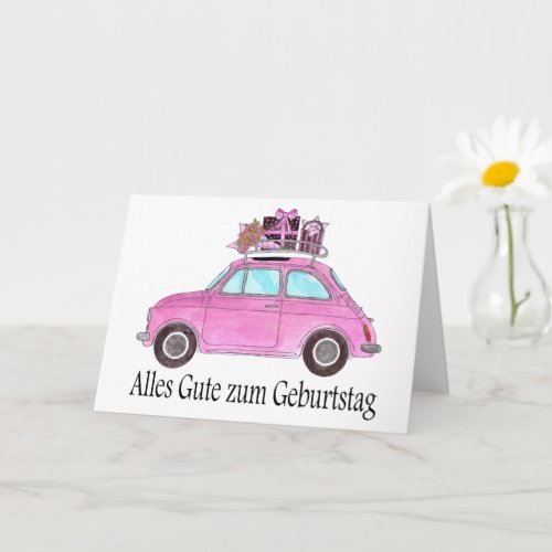 German Birthday Retro Fiat 500 Card