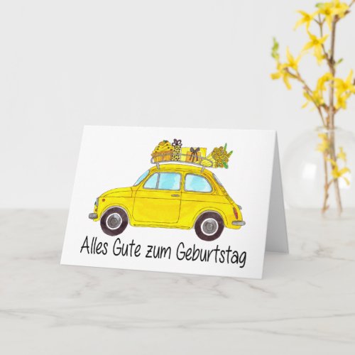 German Birthday Retro Fiat 500 Card