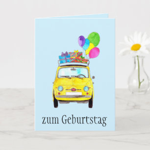 German Birthday Retro Fiat 500 Card