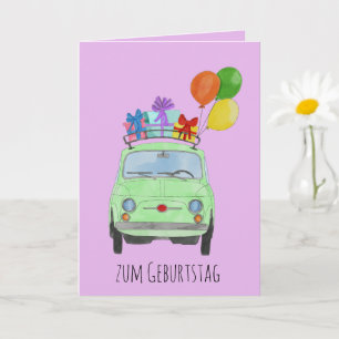 German Birthday Retro Fiat 500 Card
