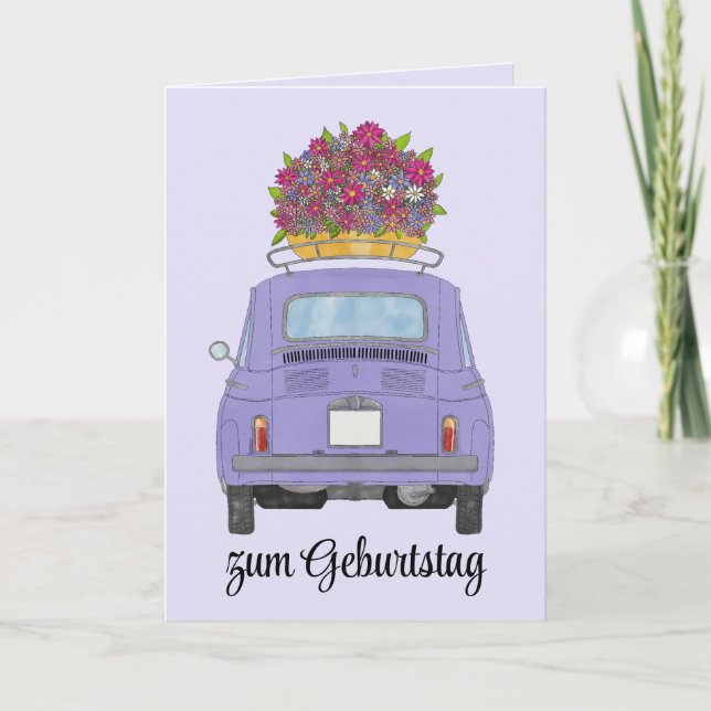 German Birthday Retro Fiat 500 Card (Front)