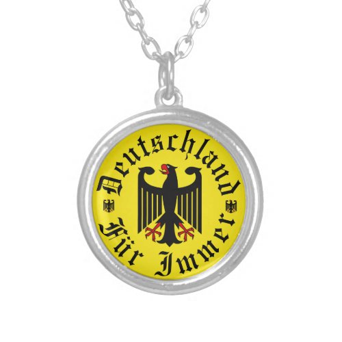 German black eagle Deutschland foreverFur Immer Silver Plated Necklace