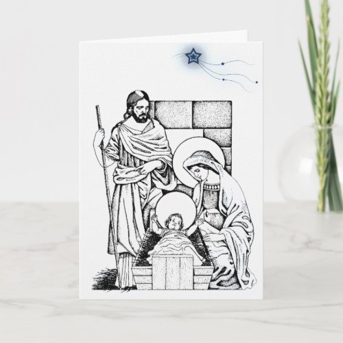 German Blue and White Nativity Christmas card