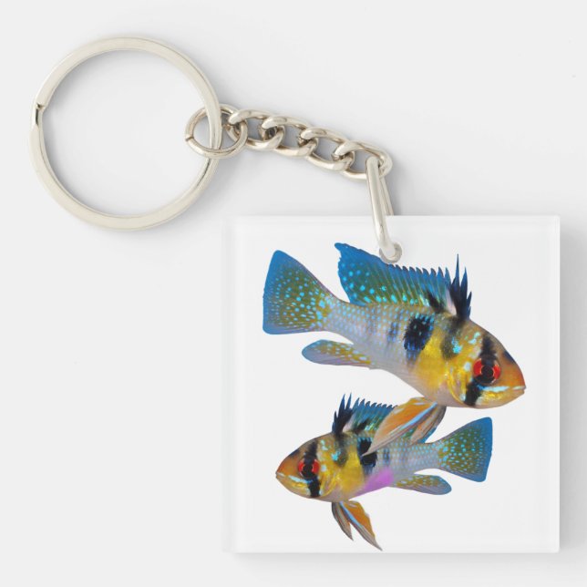 German Blue Rams Cichlids Aquarium Fish Art Keychain (Front)