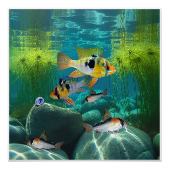 German Blue Rams Cichlids Corydoras Aquarium Fish Poster (Front)