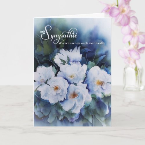 GERMAN Blue Watercolor Floral Sympathy Card