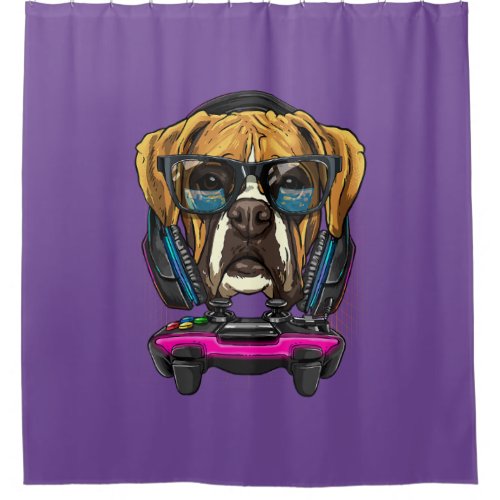 German Boxer Dog Computer Video Game Lover Gaming  Shower Curtain