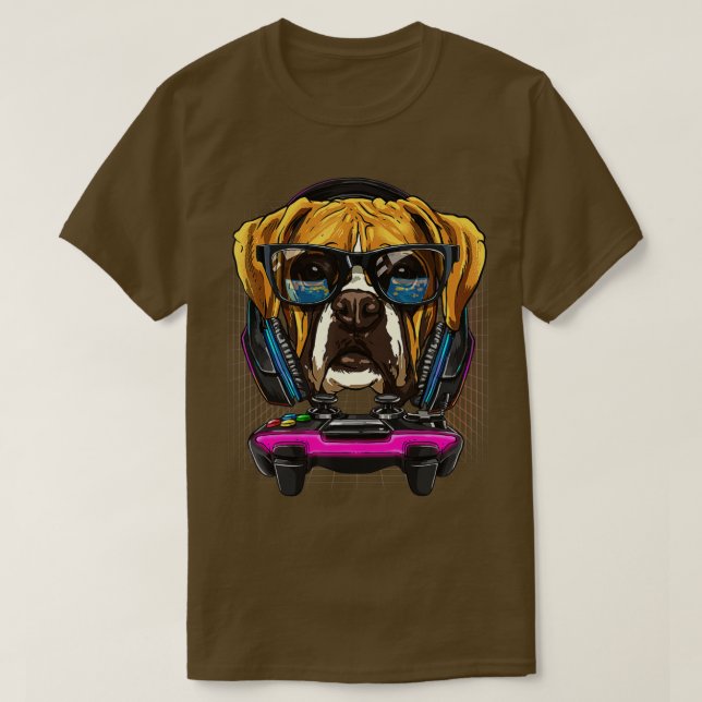 German Boxer Dog Computer Video Game Lover Gaming T-Shirt (Design Front)