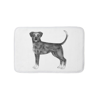 German Boxer Dog Illustration In Black And White Bath Mat
