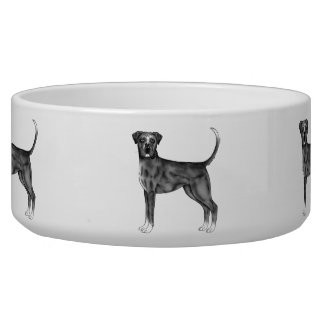 German Boxer Dog Illustration In Black And White Bowl