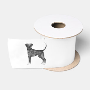 German Boxer Dog Illustration In Black And White Satin Ribbon