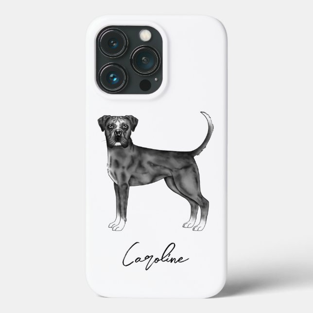 German Boxer Dog In Black And White & Custom Name Case-Mate iPhone Case (Back)