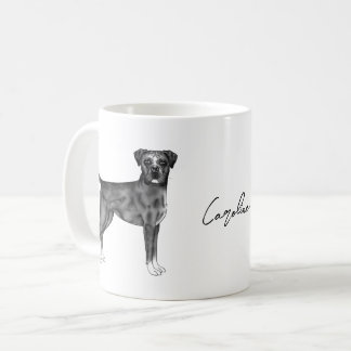 German Boxer Dog In Black And White &amp; Custom Name Coffee Mug