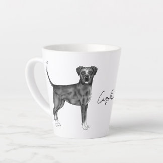 German Boxer Dog In Black And White &amp; Custom Name Latte Mug