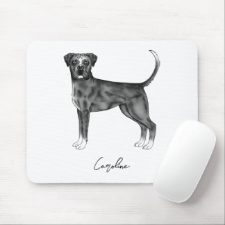 German Boxer Dog In Black And White &amp; Custom Name Mouse Pad