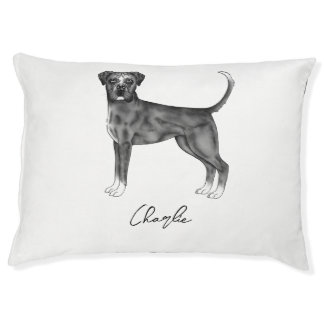 German Boxer Dog In Black And White &amp; Custom Name Pet Bed