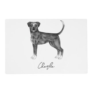 German Boxer Dog In Black And White &amp; Custom Name Placemat