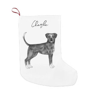 German Boxer Dog In Black And White &amp; Custom Name Small Christmas Stocking
