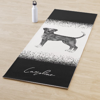 German Boxer Dog In Black And White &amp; Custom Name Yoga Mat