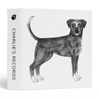 German Boxer Dog In Black And White &amp; Custom Text 3 Ring Binder