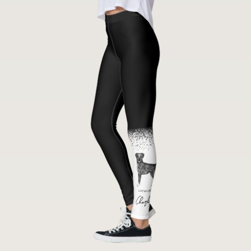 German Boxer Dog In Black And White  Custom Text Leggings