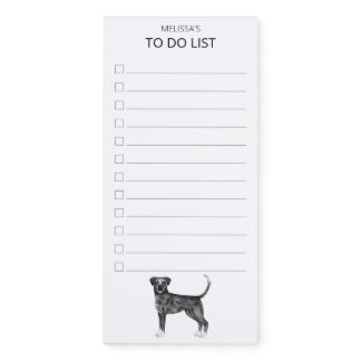 German Boxer Dog In Black And White &amp; Custom Text Magnetic Notepad
