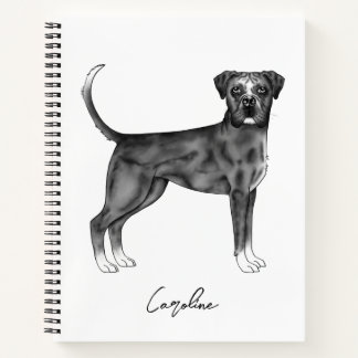 German Boxer Dog In Black And White &amp; Custom Text Notebook