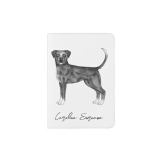 German Boxer Dog In Black And White &amp; Custom Text Passport Holder