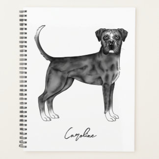 German Boxer Dog In Black And White &amp; Custom Text Planner