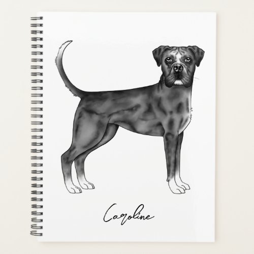 German Boxer Dog In Black And White  Custom Text Planner
