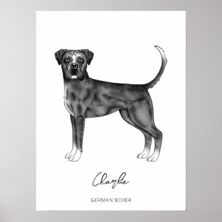 German Boxer Dog In Black And White &amp; Custom Text Poster