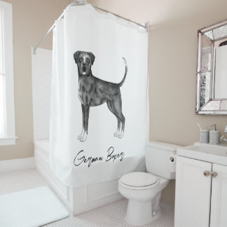 German Boxer Dog In Black And White &amp; Custom Text Shower Curtain