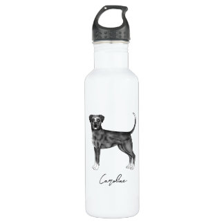 German Boxer Dog In Black And White &amp; Custom Text Stainless Steel Water Bottle