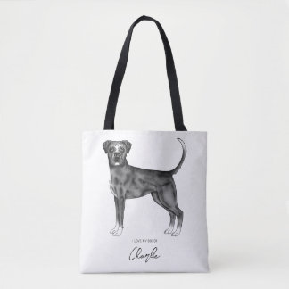 German Boxer Dog In Black And White &amp; Custom Text Tote Bag