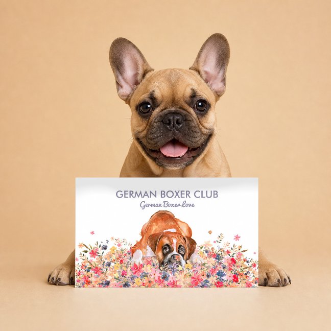 German Boxer Dog Spring Flowers Business Card