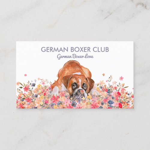 German Boxer Dog Spring Flowers Business Card