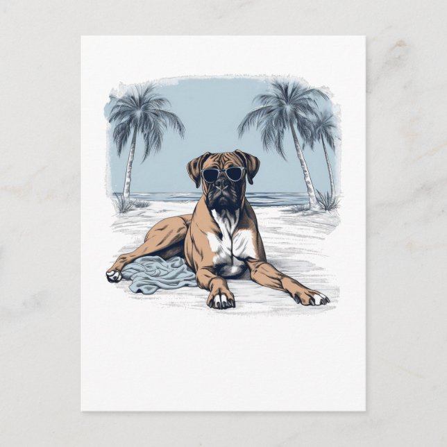 German-boxer with sunglasses at the beach postcard (Front)
