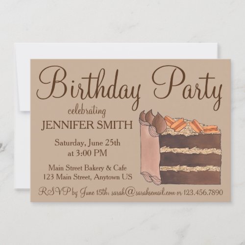 German Chocolate Cake Slice Birthday Party Swap Invitation