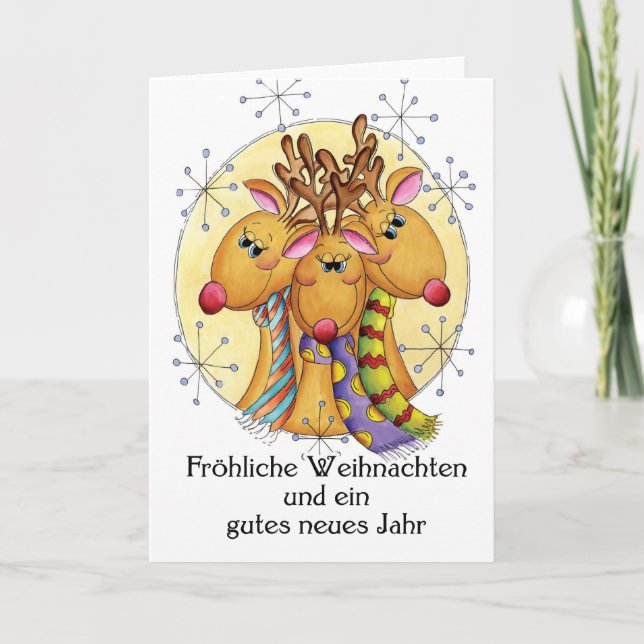 German Christmas Card - Reindeer - Fröhlich Weihn (Front)