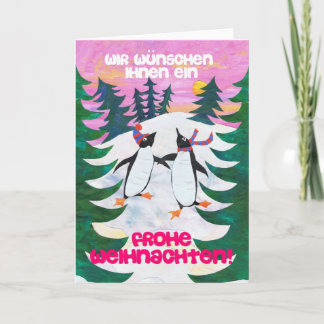 German Christmas Card - Skating Penguins